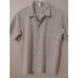 Fleece Factory Shirt Mens Smsll Gray White Textured Seersucker Button Up